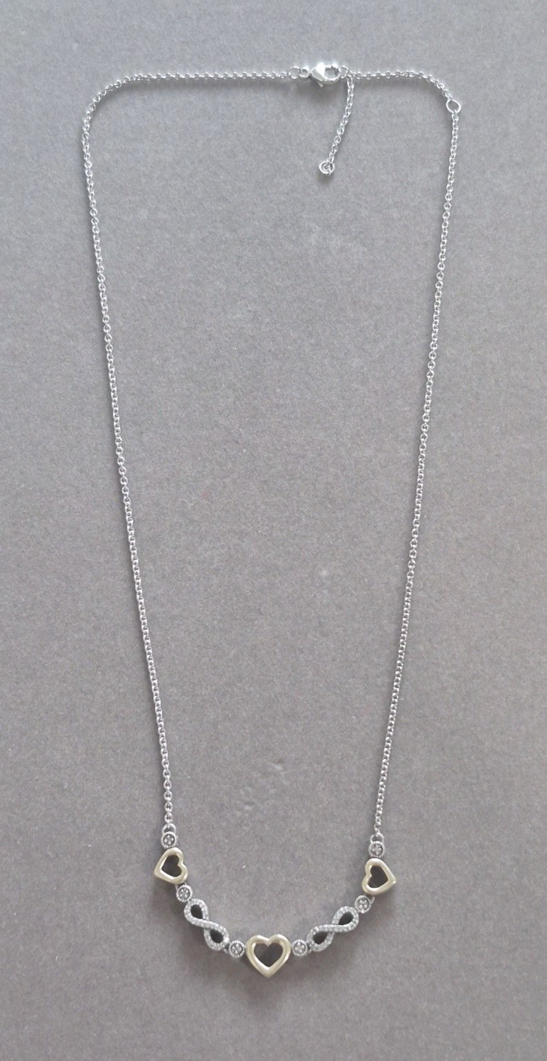 Jane Seymour sterling silver 10k gold triple heart diamond chip necklace