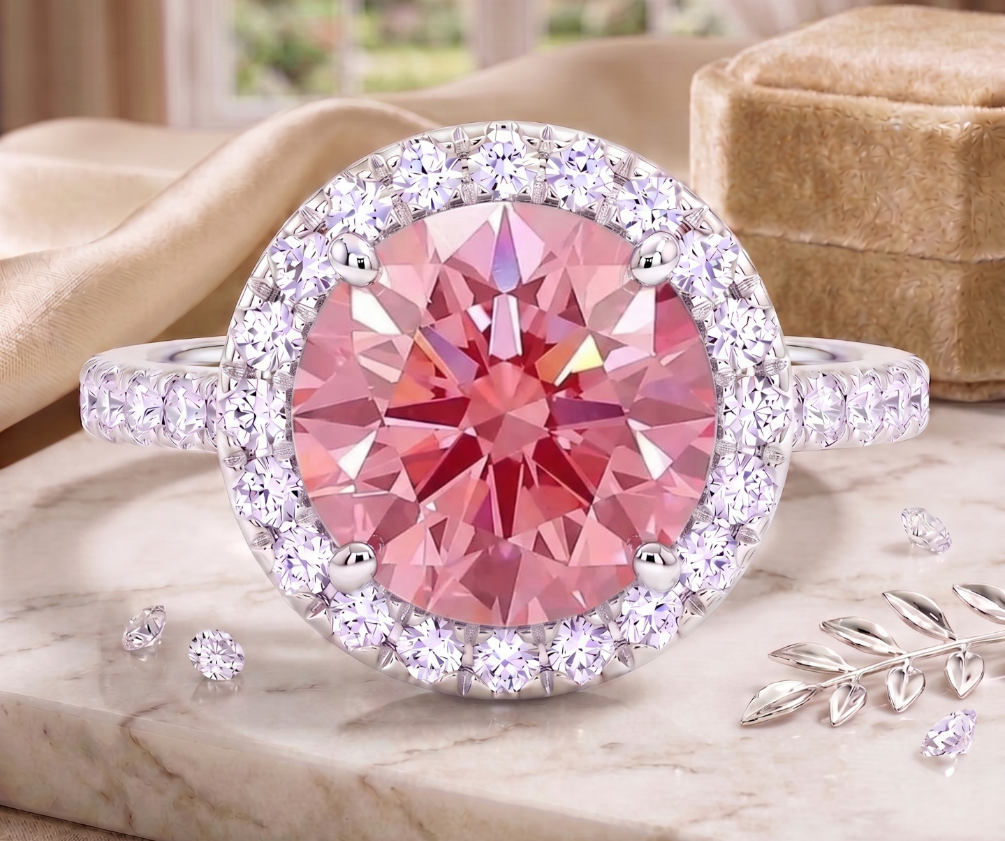 6.00 Ct Certified Round Cut Pink Natural Diamond Ring VVS1 White Gold Finish