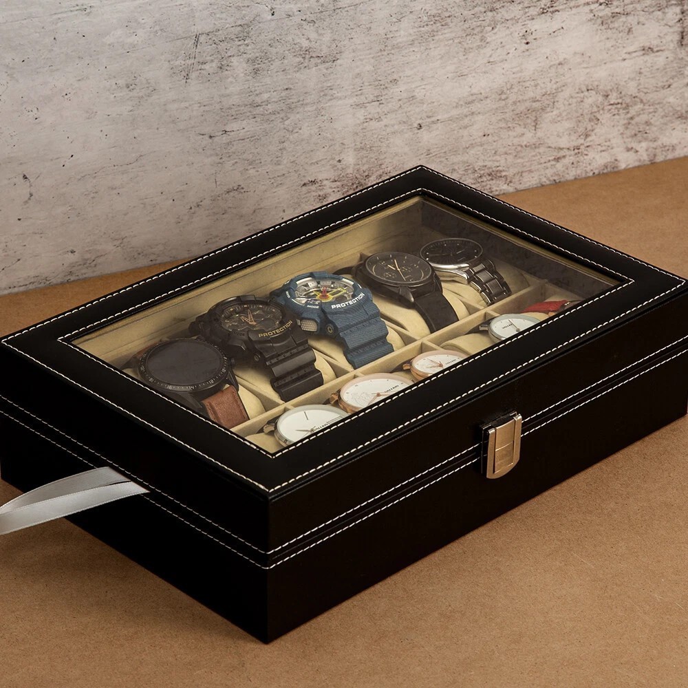 12 Slots PU Leather Watch Box Organizer Box Jewelry Storage Display Case GIFT