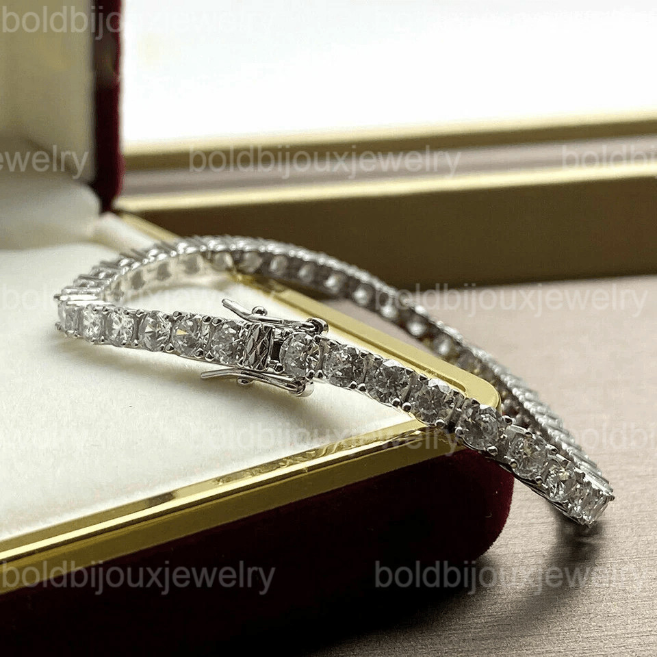 14K White Gold 10 Ct Natural Diamond Tennis Bracelet Luxury Real Gold Certified