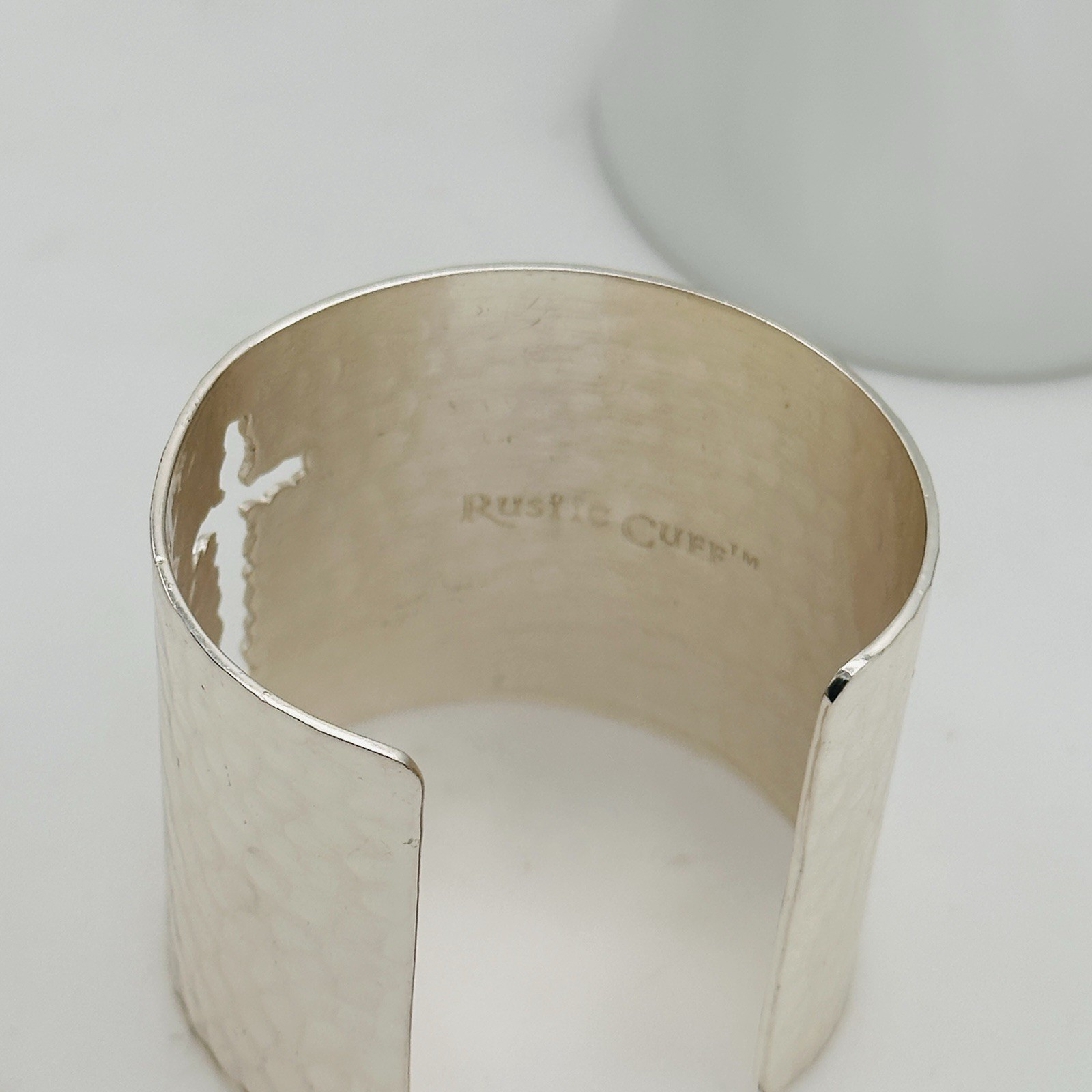 Rustic Cuff Wide Hammered Cross Cutout Silver Tone Statement Cuff Bracelet