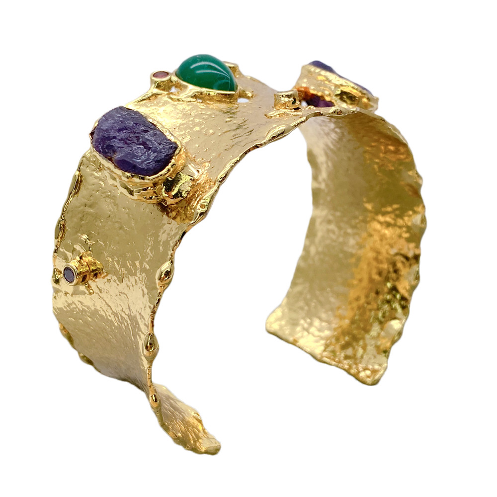 Natural Gemstone Healing Crystal Cuff Bracelet Agate Amethyst Open Bangle