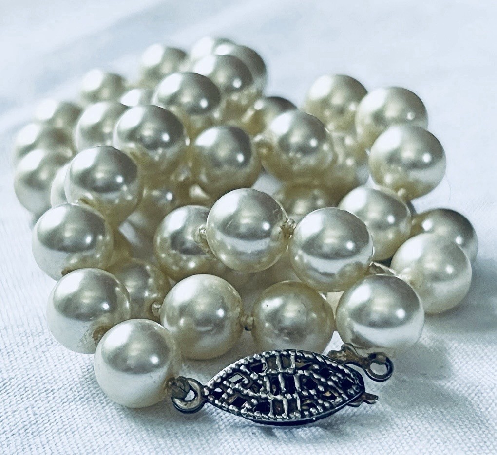 Estate Vintage Classic Knotted Faux Pearl Necklace, 18.5”