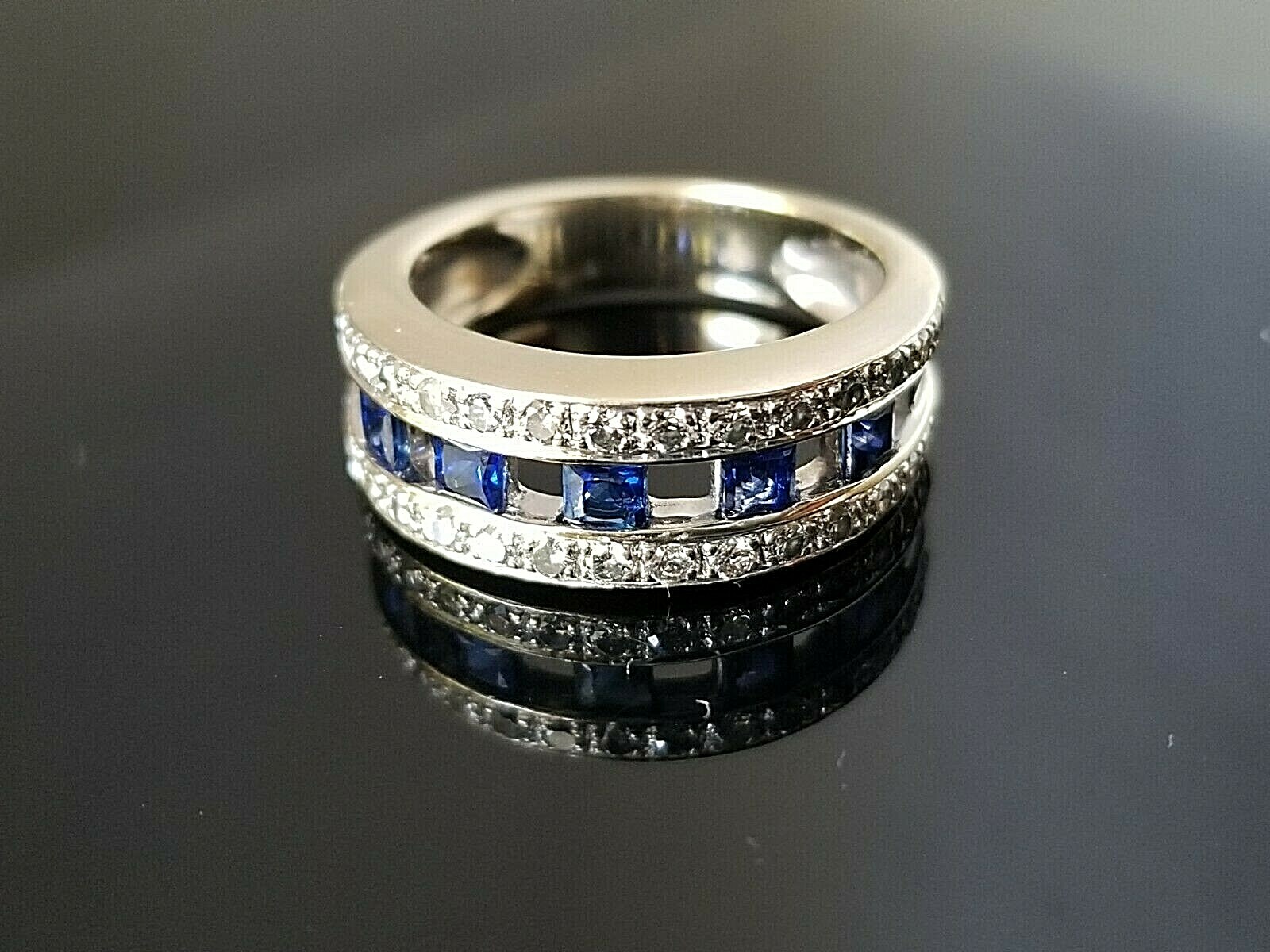 1.45TCW Beautiful Top Blue Princess Sapphire Diamond 18k white gold band