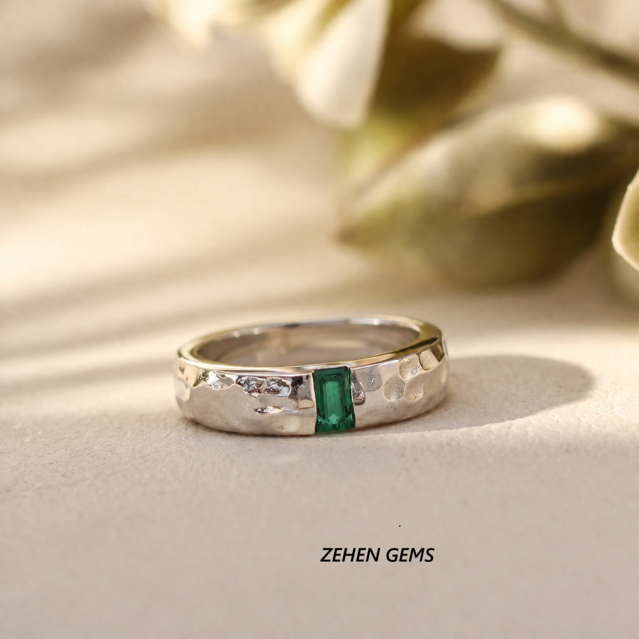 Lab created Men’s Emerald Cut Green Emerald Ring 925 Sterling Silver Ring