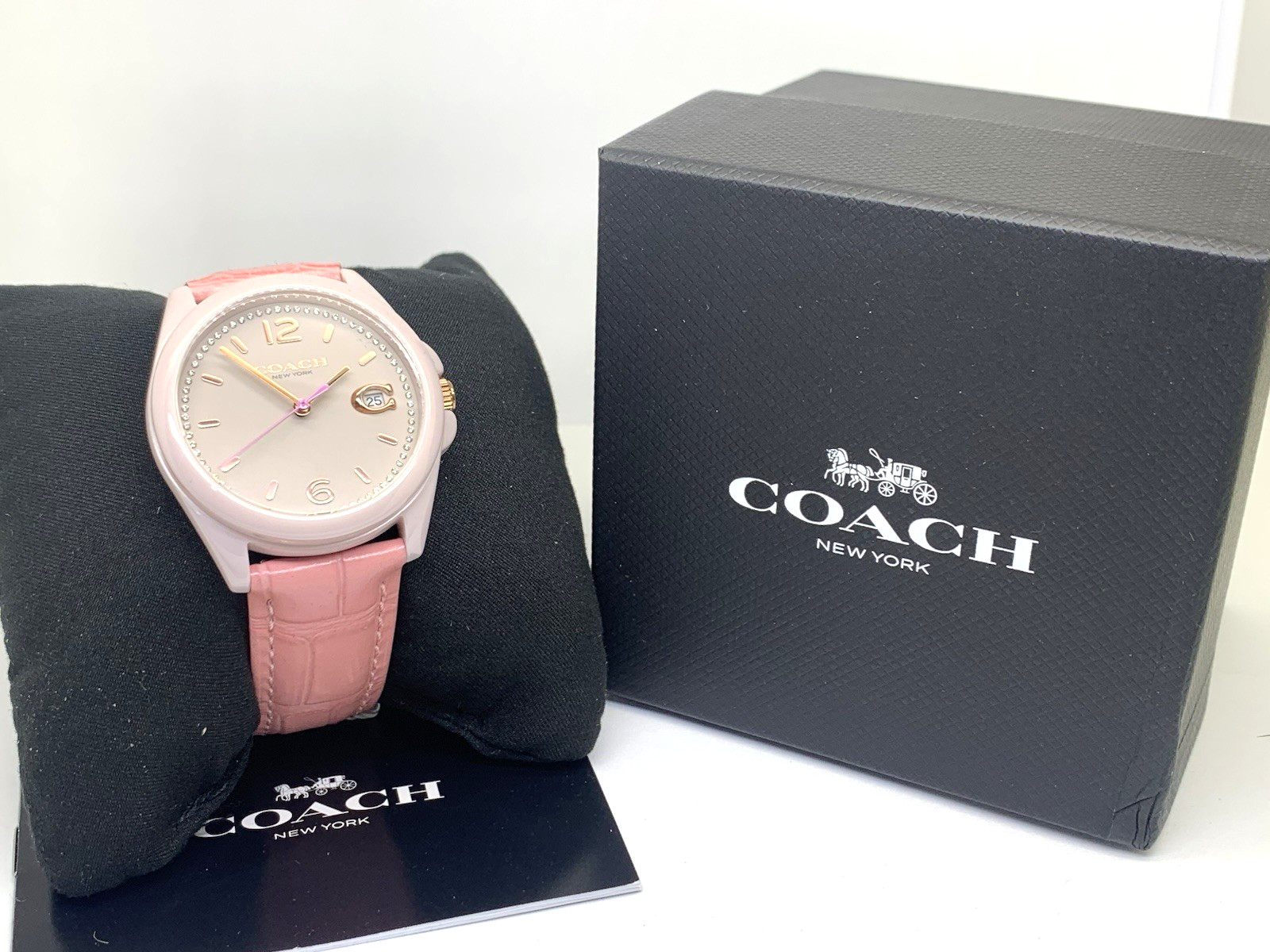 Coach Women’s Watch 14503926 Greyson Quartz Blush Pink Ceramic Leather Band 36mm