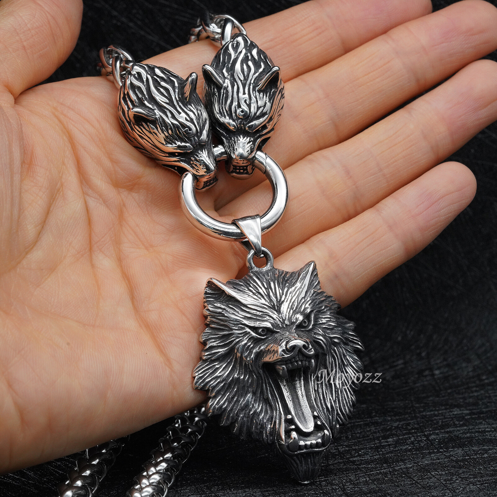 Mens 20 Inch Stainless Steel Viking Wolf Head Pendant Necklace Heavy Men 28 Inch