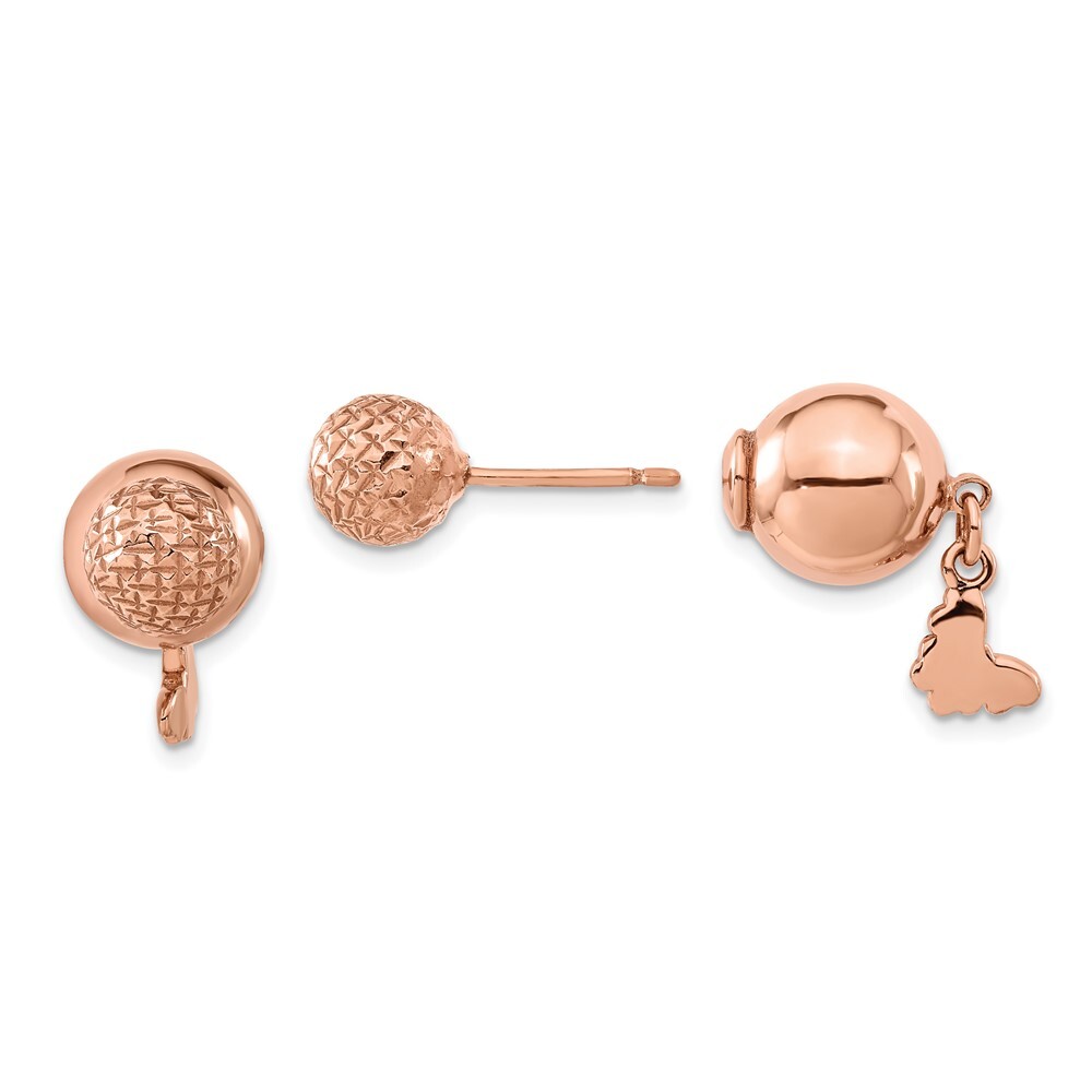 16.15mm 925 Silver Rose Gold-plated Butterfly Diamond-cut Ball Dangle Earrings