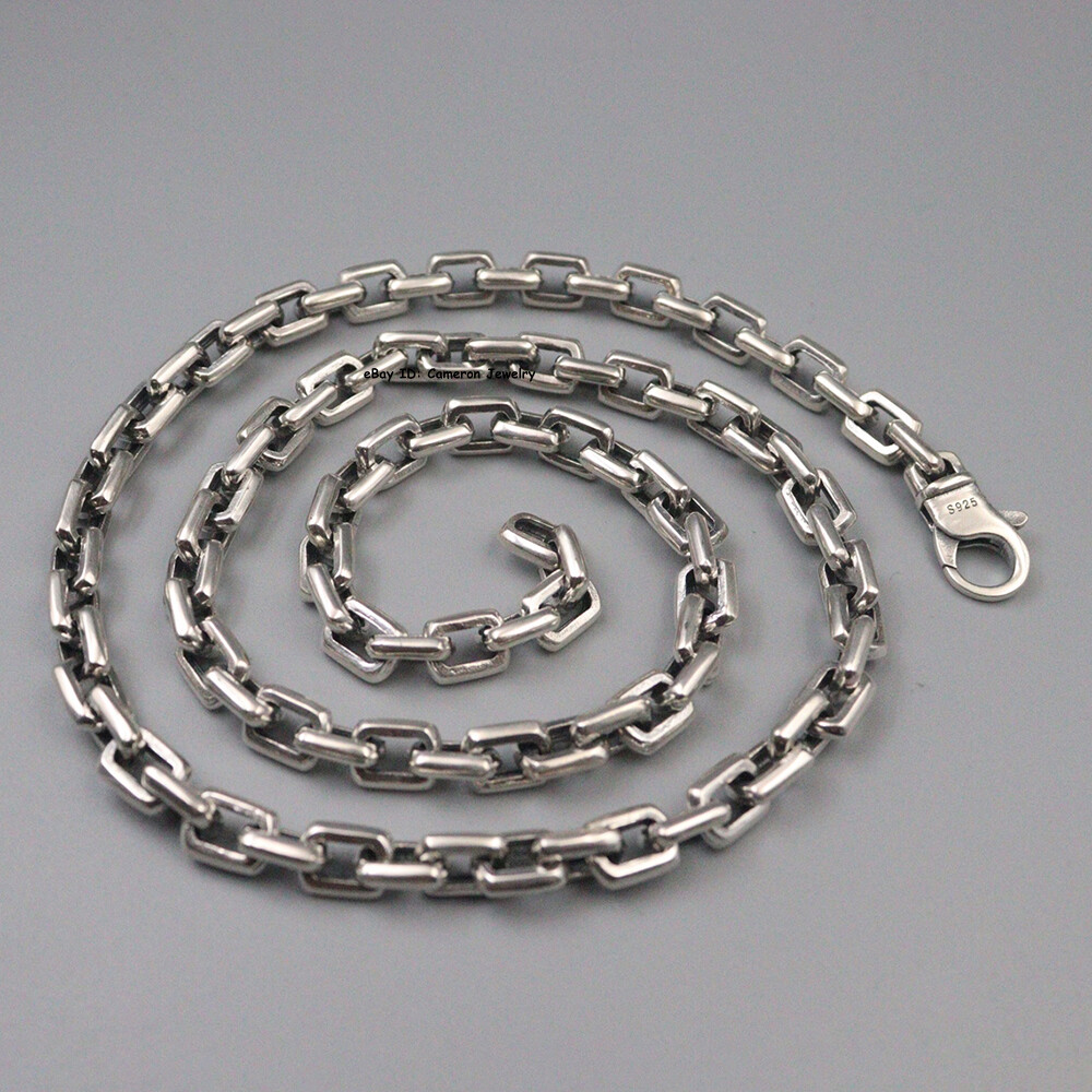 Solid S925 Sterling Silver Chain 7mm Square Cable Link Necklace 73-74g 23.6inch