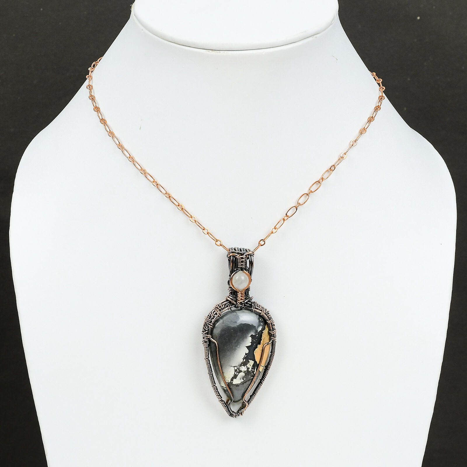 Maligano Jasper Gemstone Jewelry Copper Mother Gift Wire Wrapped Pendant 2.91″