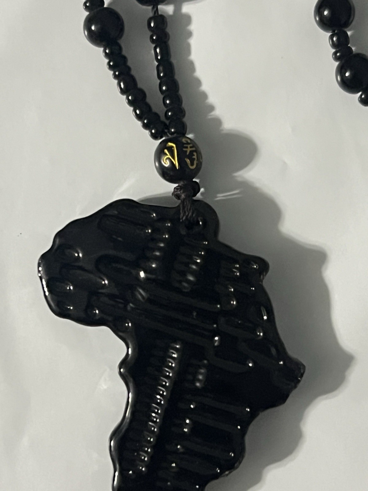 Africa Continent Pendant Necklace Black Beaded Tribal Ethnic Boho Statement Art