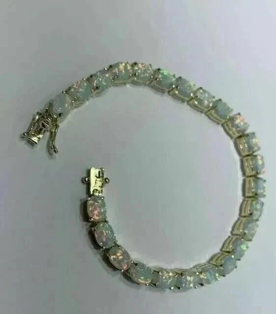 5.00Ct Oval Lab Created Fire Opal Women’s Tennis Bracelet 14k Yellow Gold Plated