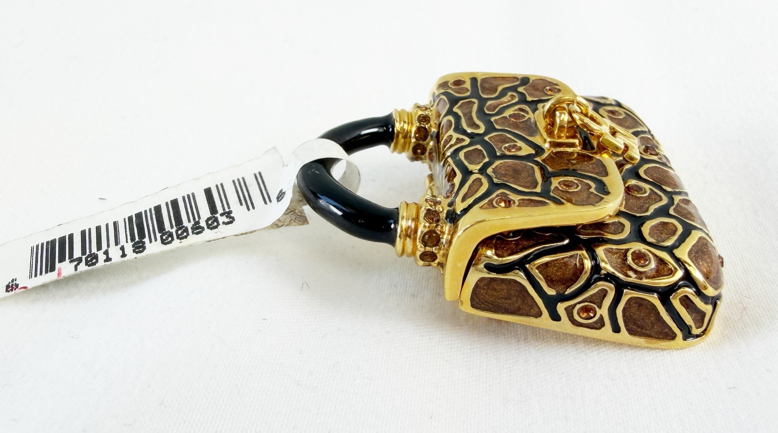NEW ST. JOHN Handbag Pin Giraffe Brown Enamel Crystal 24KGP Logo Brooch Enhancer