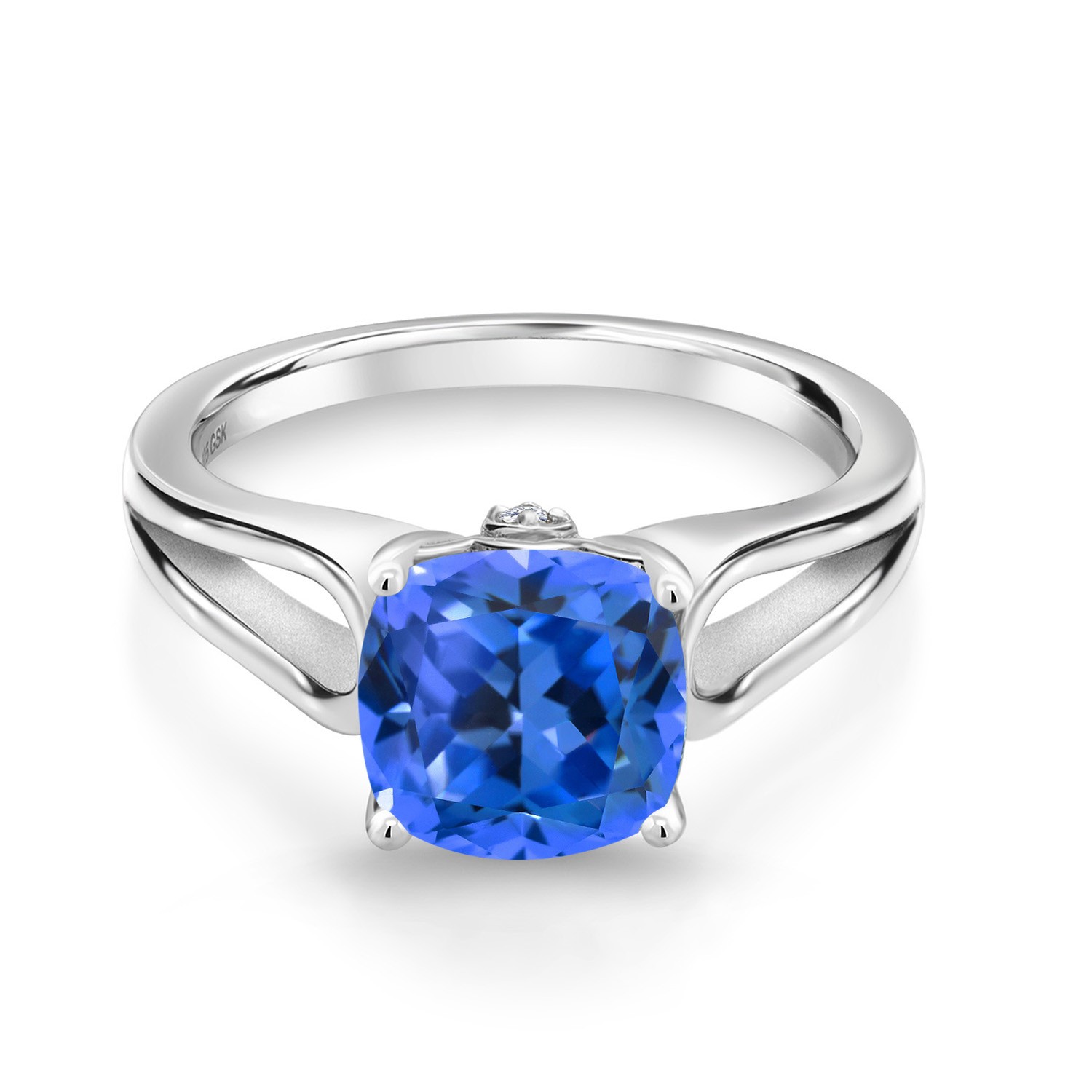 4.15 Cttw Fancy Blue Zirconia Solitaire with Accent Stones Ring for Women | 925