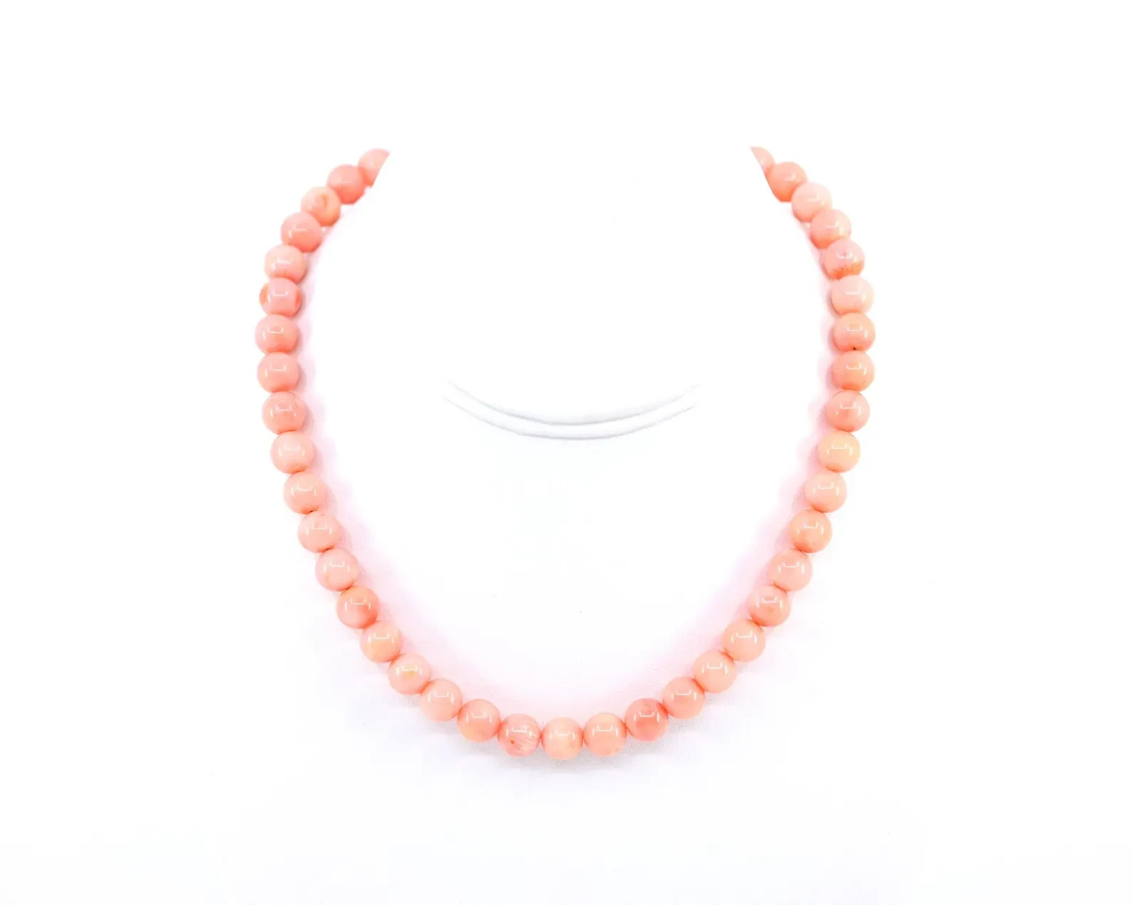 Pink Coral Necklace 14k Solid Gold | 9mm Round Salmon Peach Choker Stack