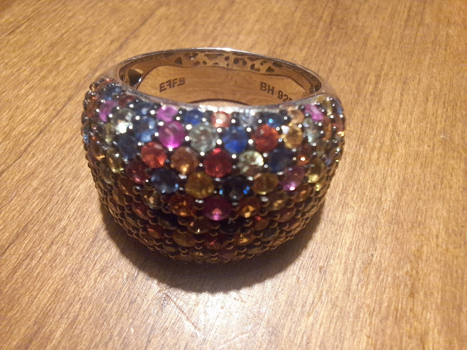 EFFY Splash 925 Sterling Silver Multi-Color Sapphire Pavé Band Ring Size 9