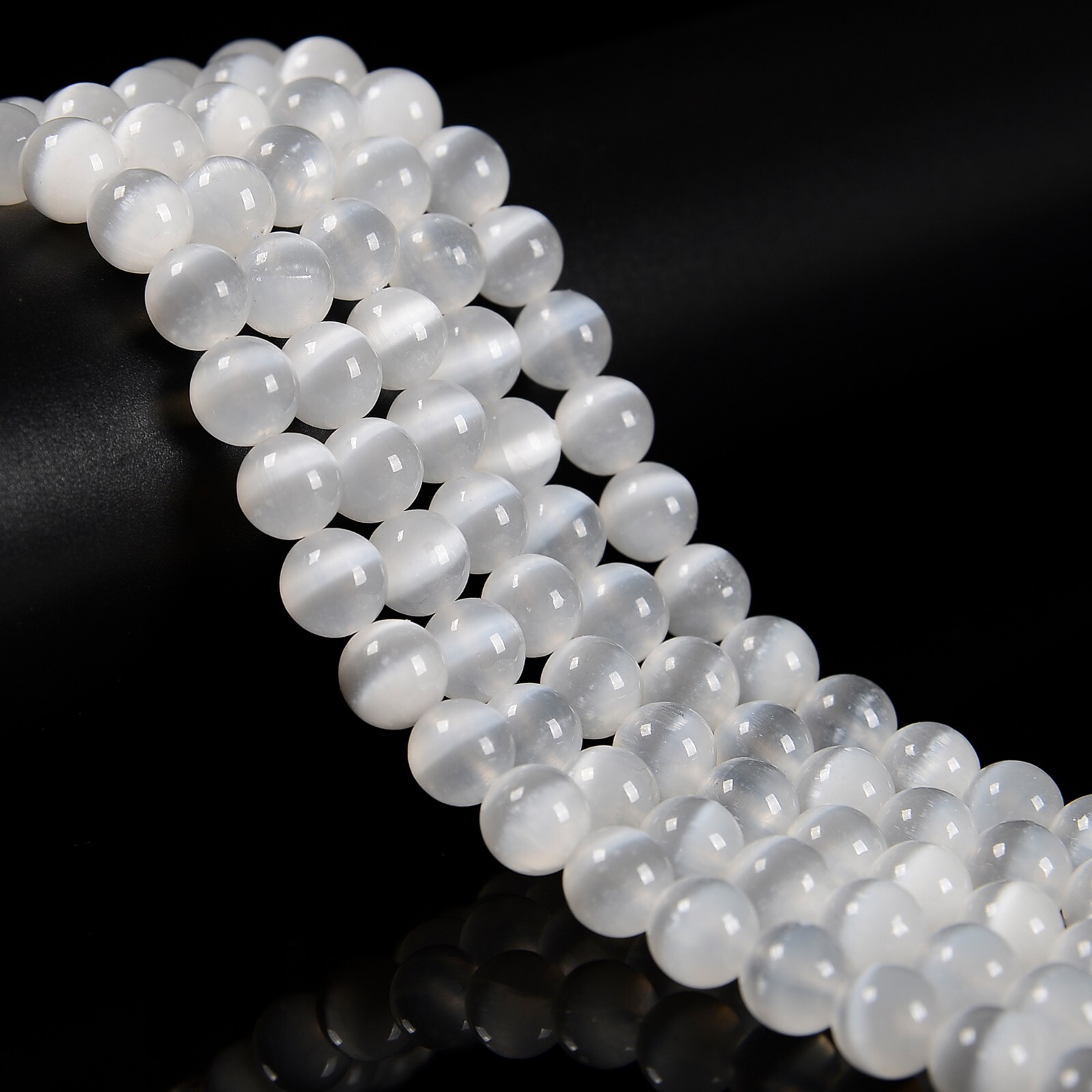 Natural Selenite Smooth Round Beads Size 6mm 8mm 10mm 12mm 16mm 18mm 15.5″Strand