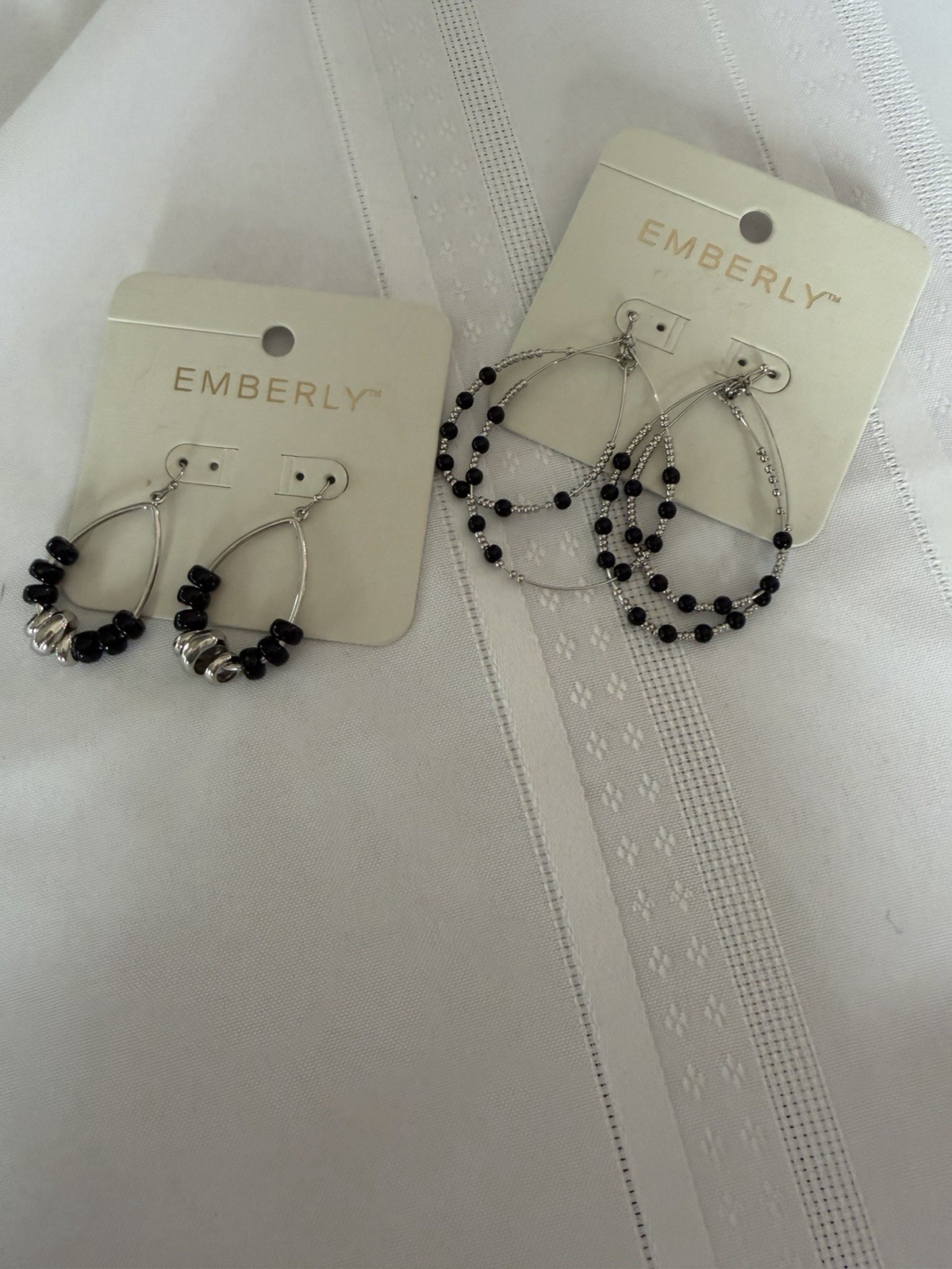 Emberly Black Beaded Teardrop Dangle Earrings Silver Tone NWT Kohl’s