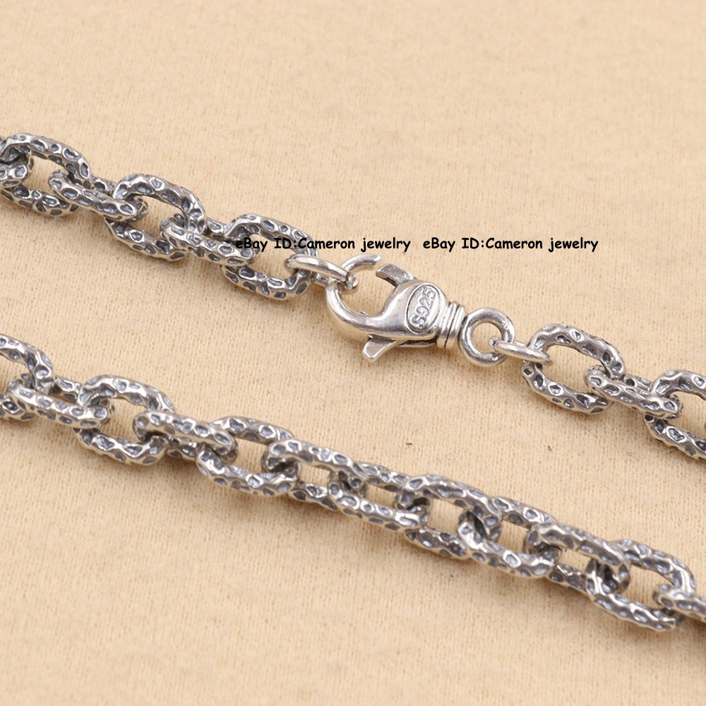 Pure 925 Sterling Silver Textured Paperclip Square O Chain Necklace 44G 22inch