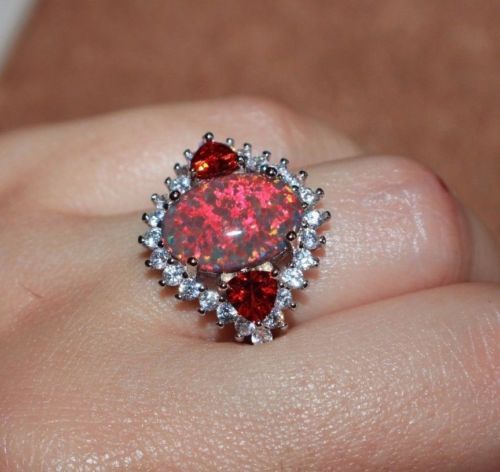 fire opal Cz ring gemstone silver jewelry Sz 7 8 8.5 cocktail engagement band H6