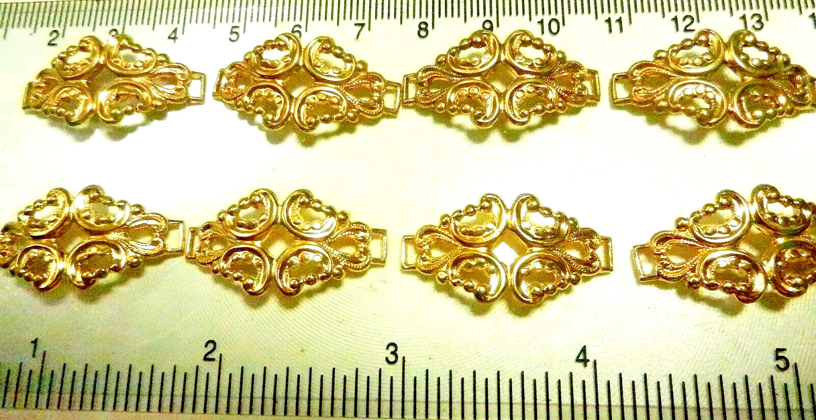 Set of 10 Embossed Stamped Open Work Arched LINKS Findings-New Vtg Shiny Brass