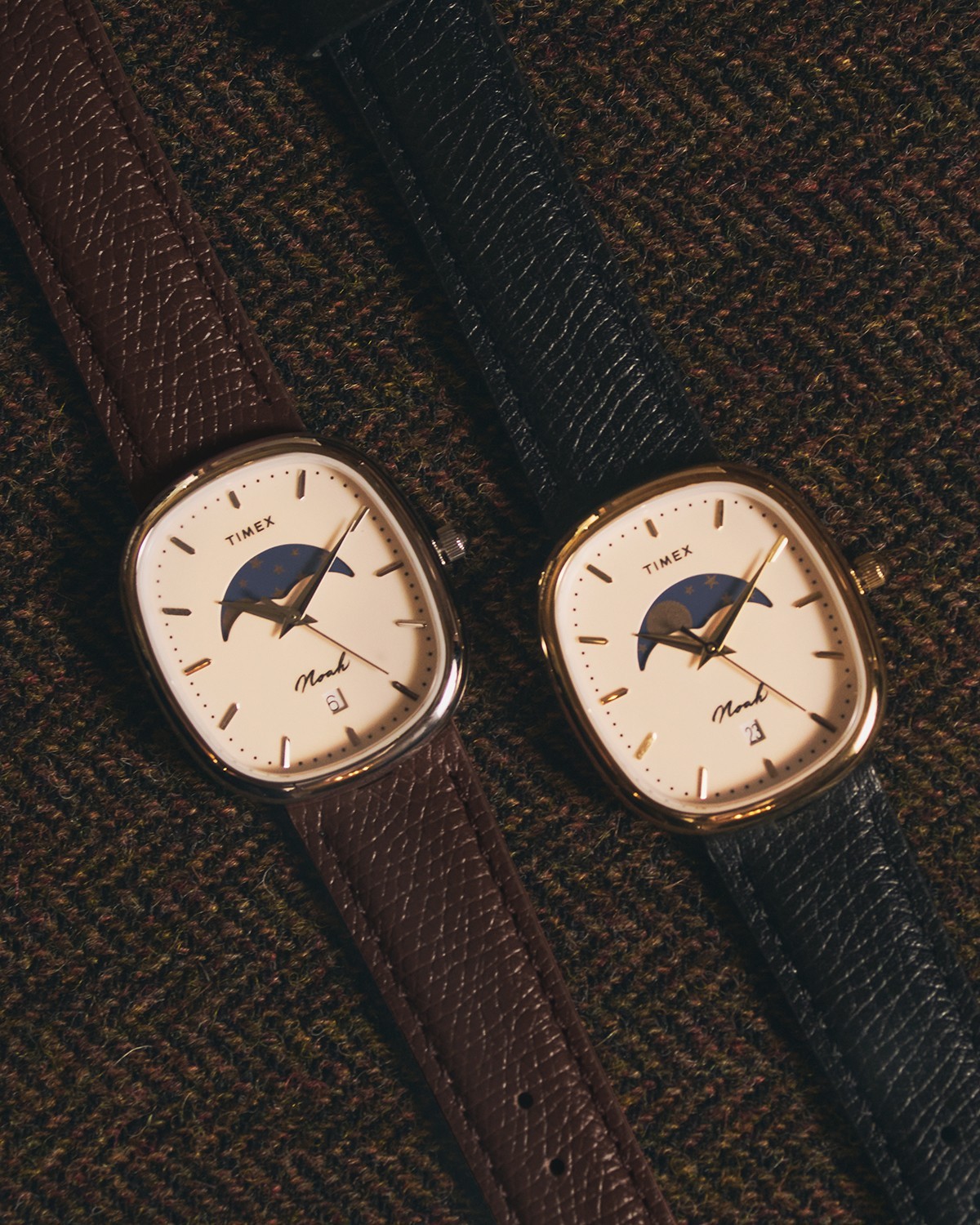 Noah x Timex Oval Moon Phase Watch Black/Gold Leather Strap New