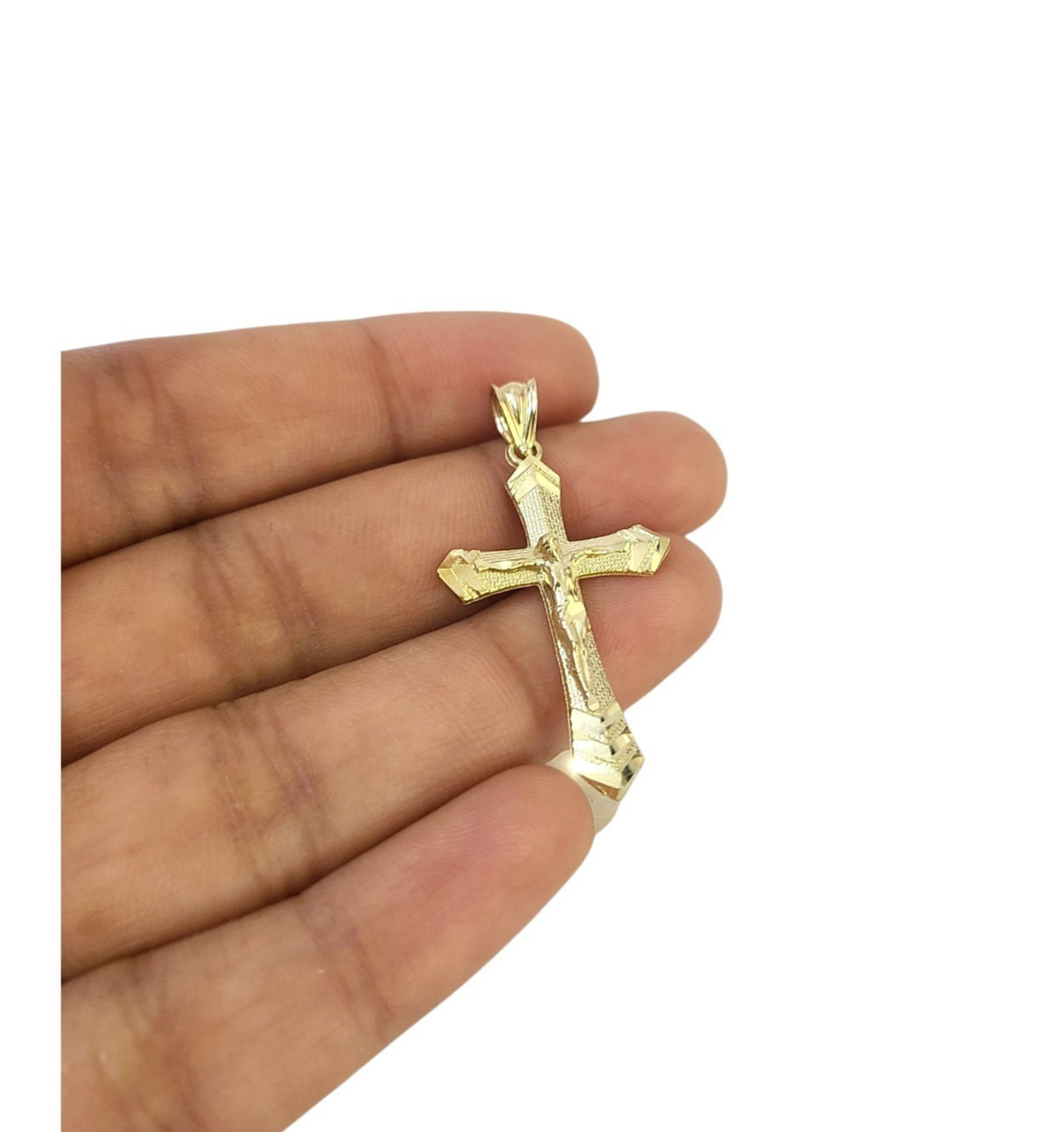 10K Gold Crucifix Cross Pendant 1.5″ Jesus Christ Charm Religious