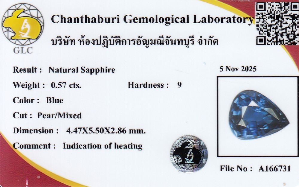 💎 GLC CERTIFIED 0.57ct VVS Pear Natural Blue Sapphire – Heated, Africa Gemstone