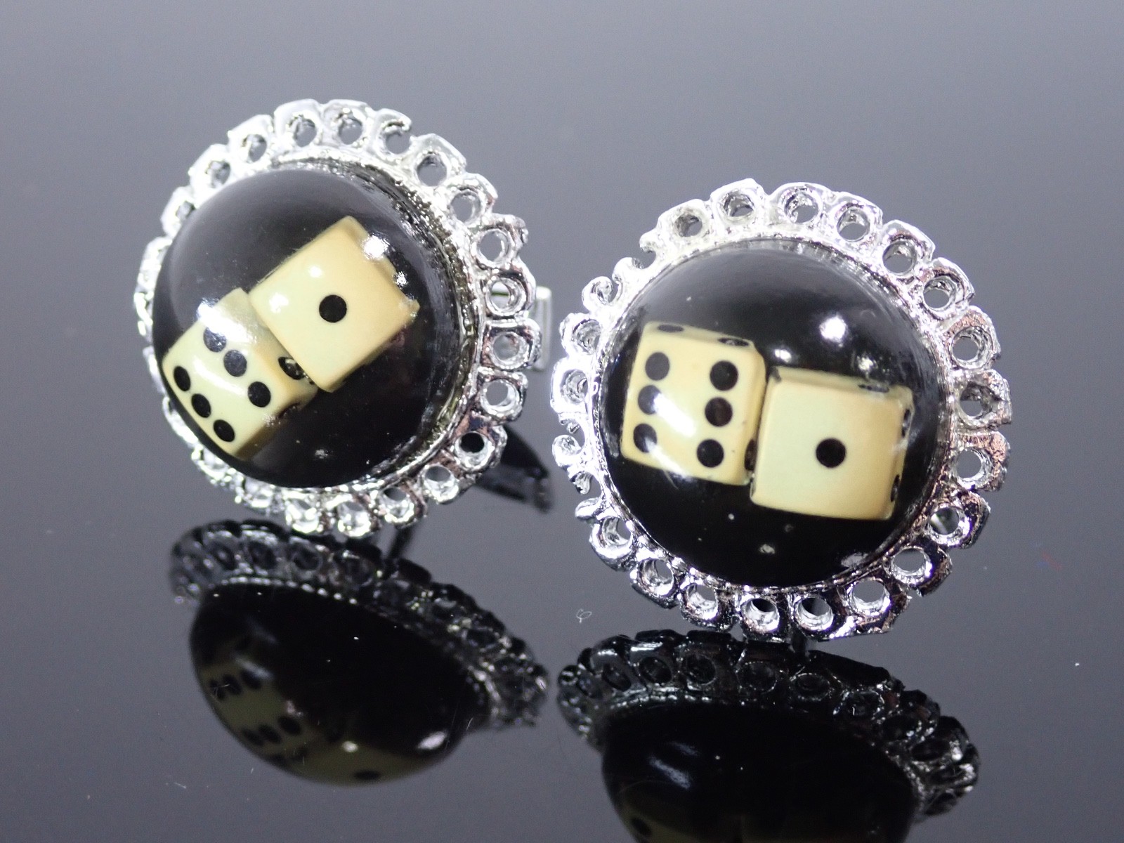 Vintage Dice Cufflinks Black Ivory Resin Casino Gambling Vegas Novelty Style