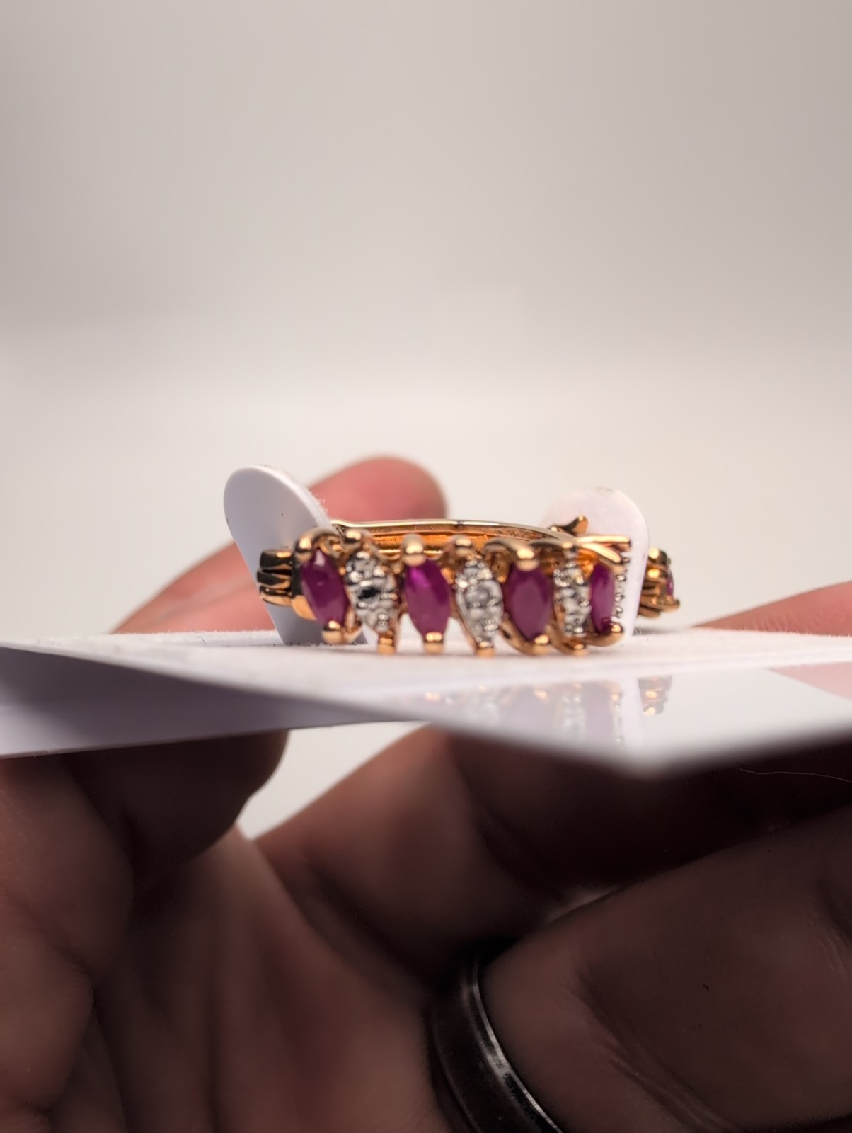 925 & Gold Vermeil Ruby CZ Hoop Earrings 4.2g Marquise Cut
