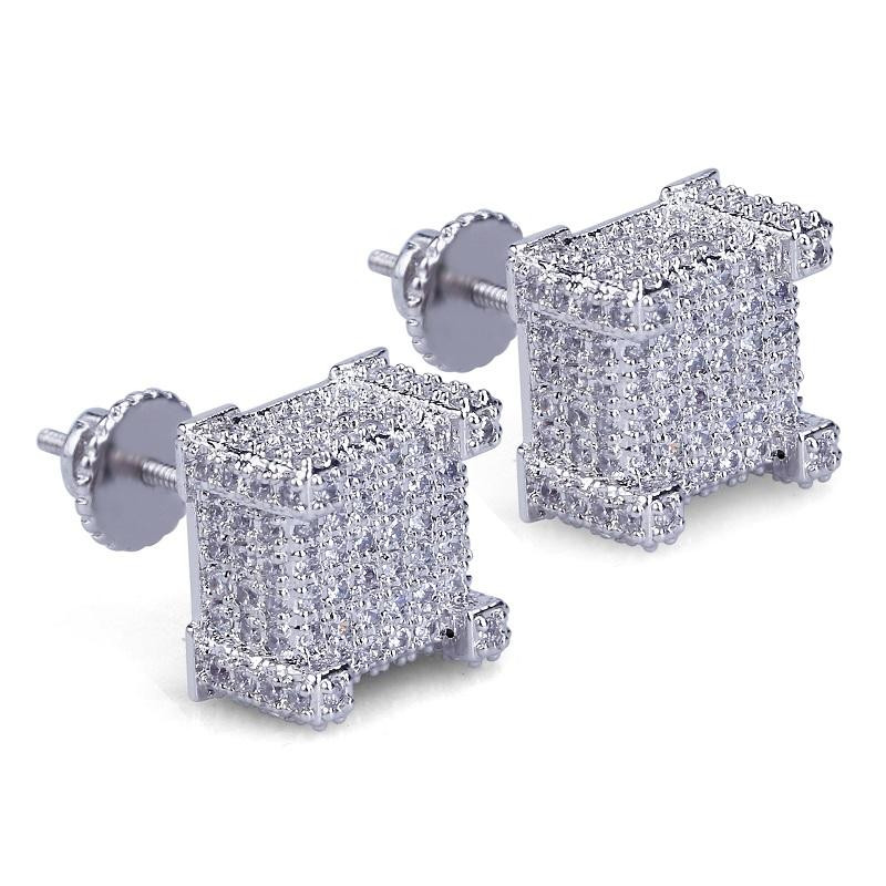 2Ct Round Cut Simulated Diamond Ice Hip Square Stud Earring White Gold Plated