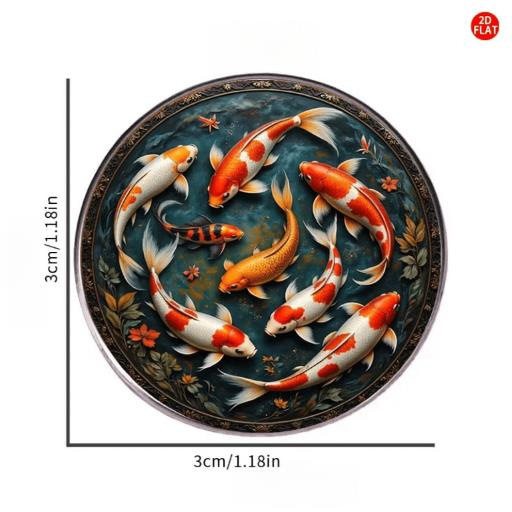 Vintage Koi Fish 2D Metal Glass Enamel Brooch Pin Garment Bag Decor