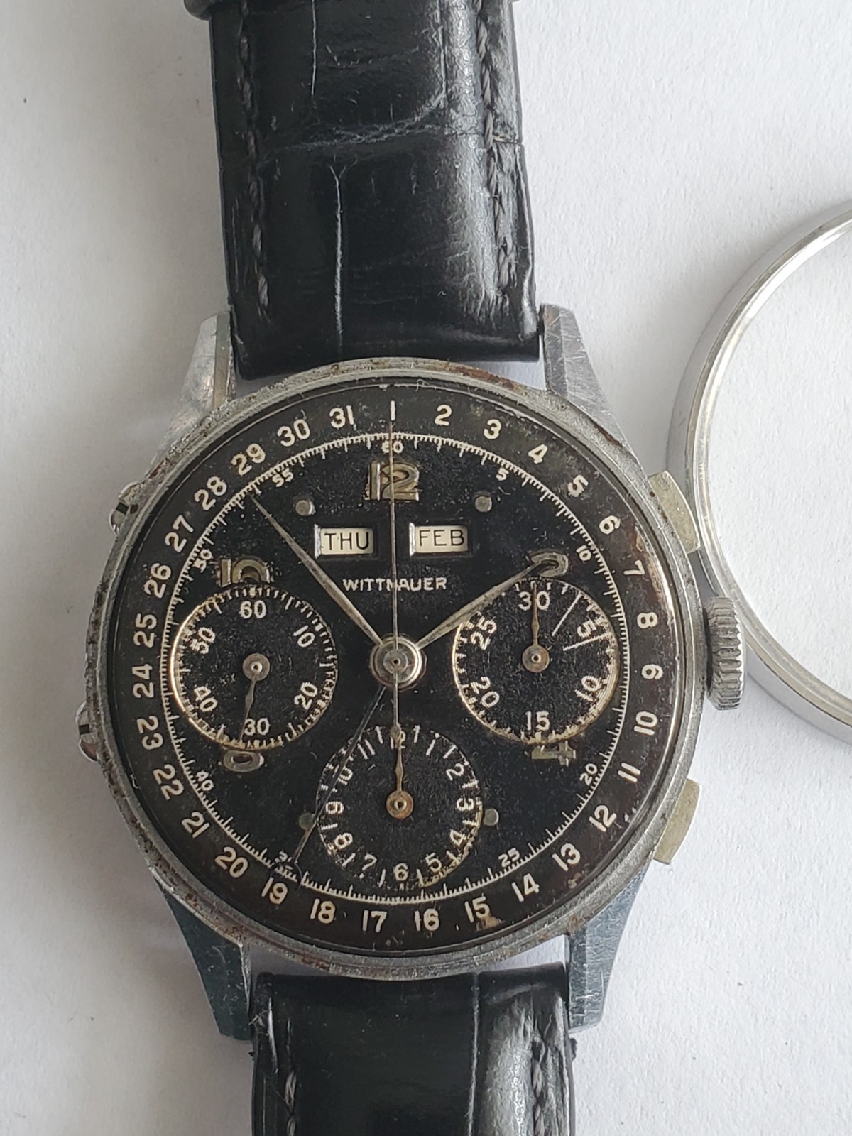 Vintage SS Wittnauer Triple Date Calendar Valjoux 72C Chronograph Man’s Watch