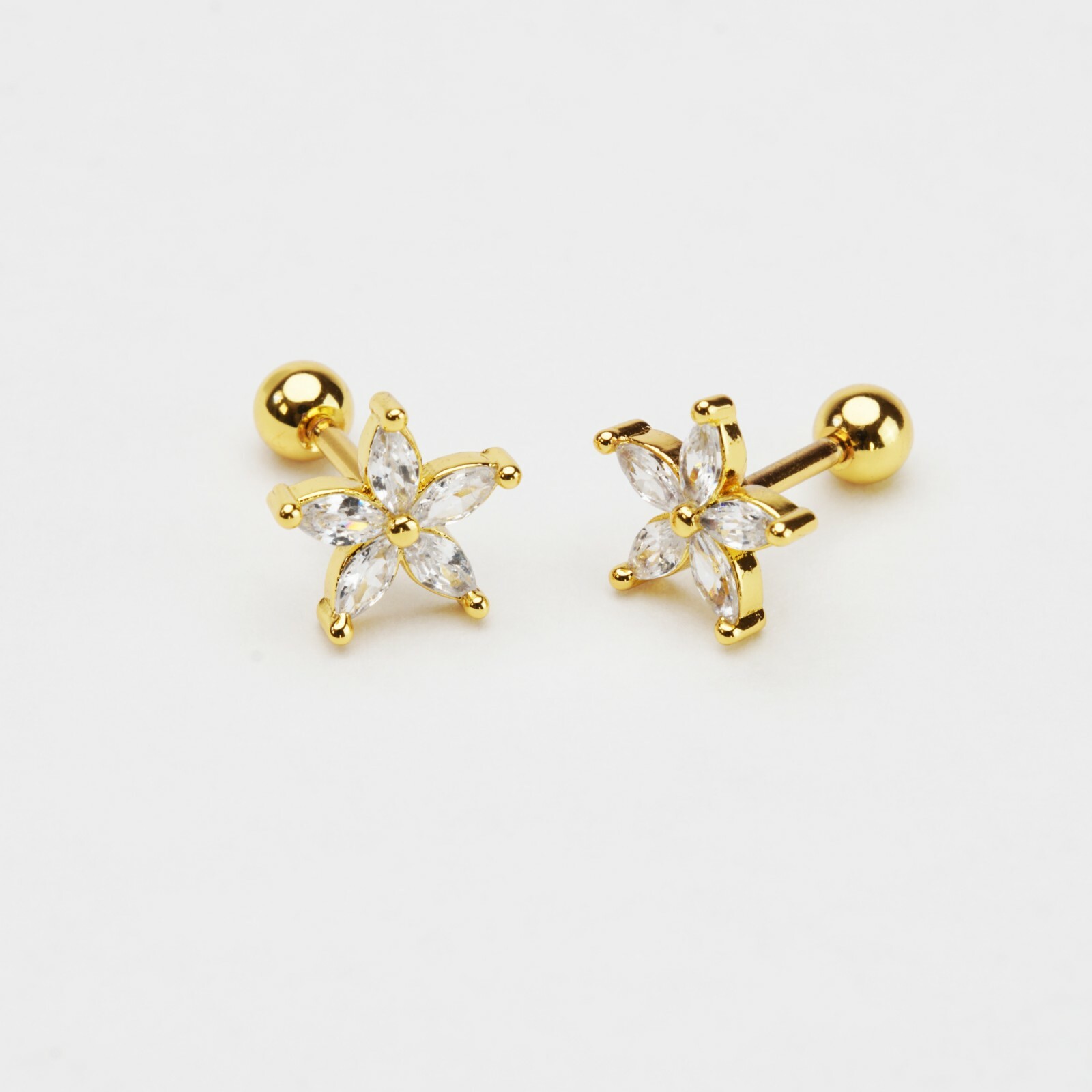 Stainless Steel Clear Silver Gold Star Cubic Zirconia Men Women Stud Earrings