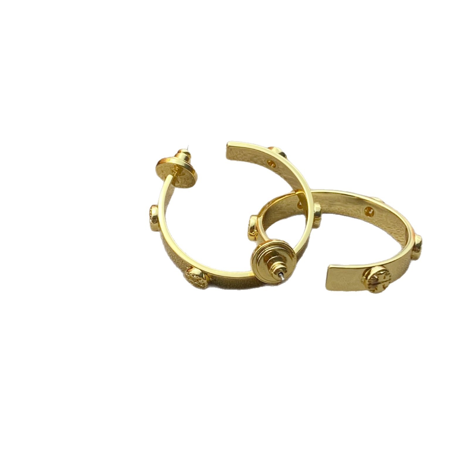 New! Tory Burch Kira Hoop Gold Earrings with Jewelry Pouch Size:4.1*3.8cm