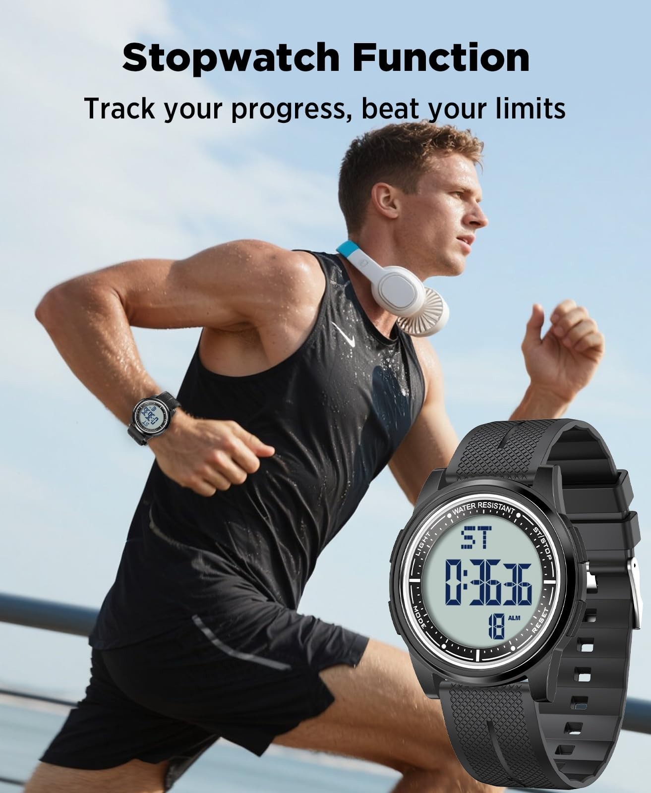 Digital Sports Watch 50M Waterproof, Ultra-Thin Lightweight, 44mm Silicone, Alar