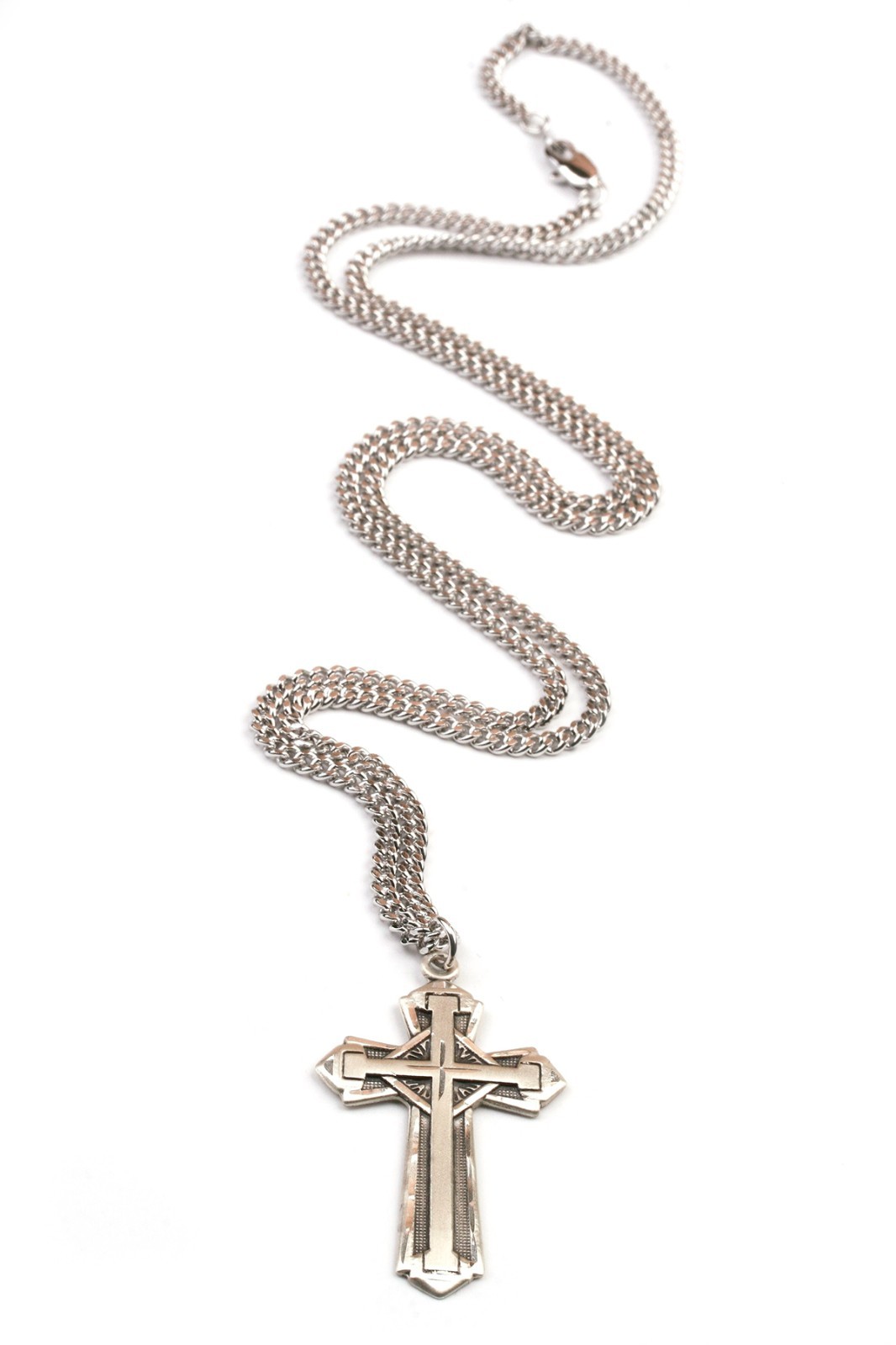 Men’s 925 Sterling Silver Cross 1 5/8 x 7/8 Pendant Religious Necklace 24 Chain