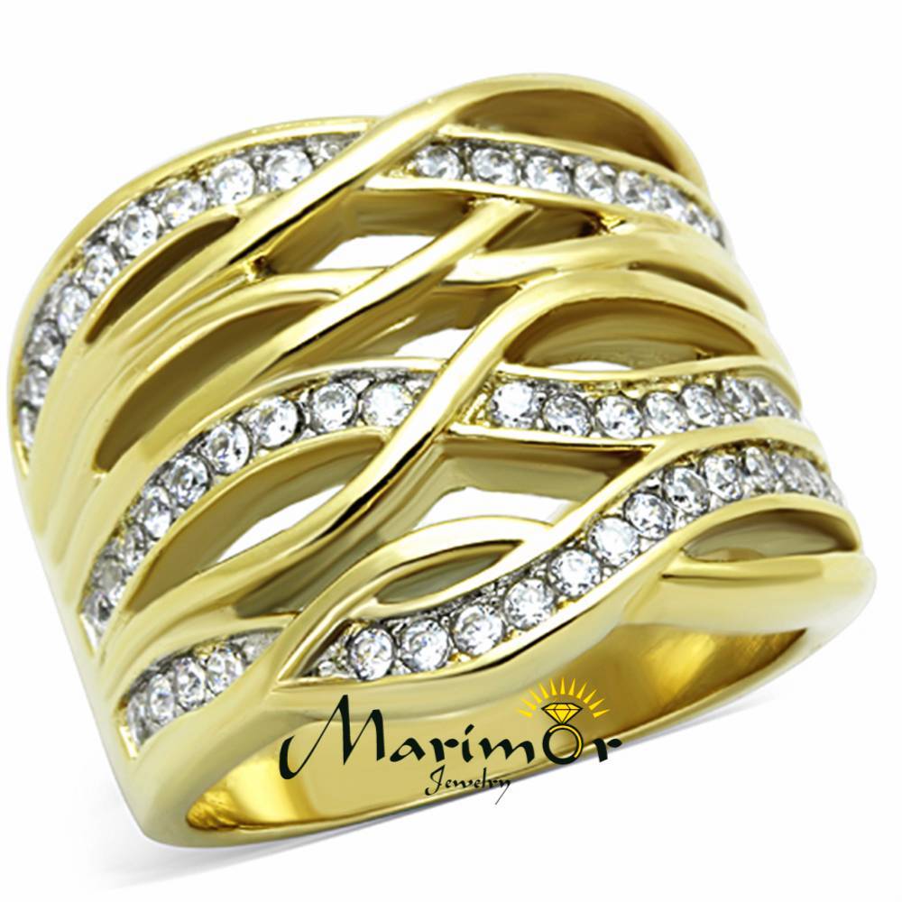 14k Gold Ion Plated Stainless Steel 316l Zirconia Cocktail Ring Women Sizes 5-10
