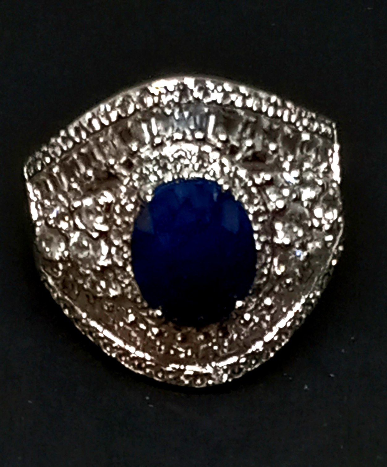 5.85ctw Madagascar Blue Sapphire White Topaz Ring Platinum Over Silver Size 7