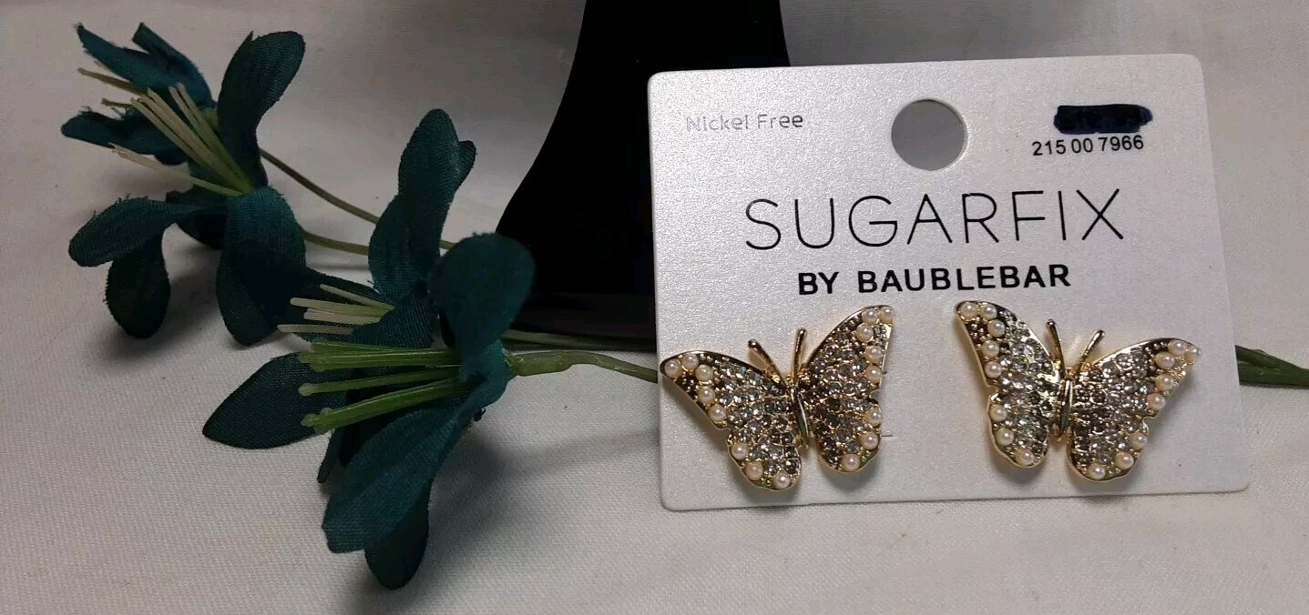 Earring Gold Tone Butterfly Crystal Sugar Fix By Baublebar Nickel Free Pierce