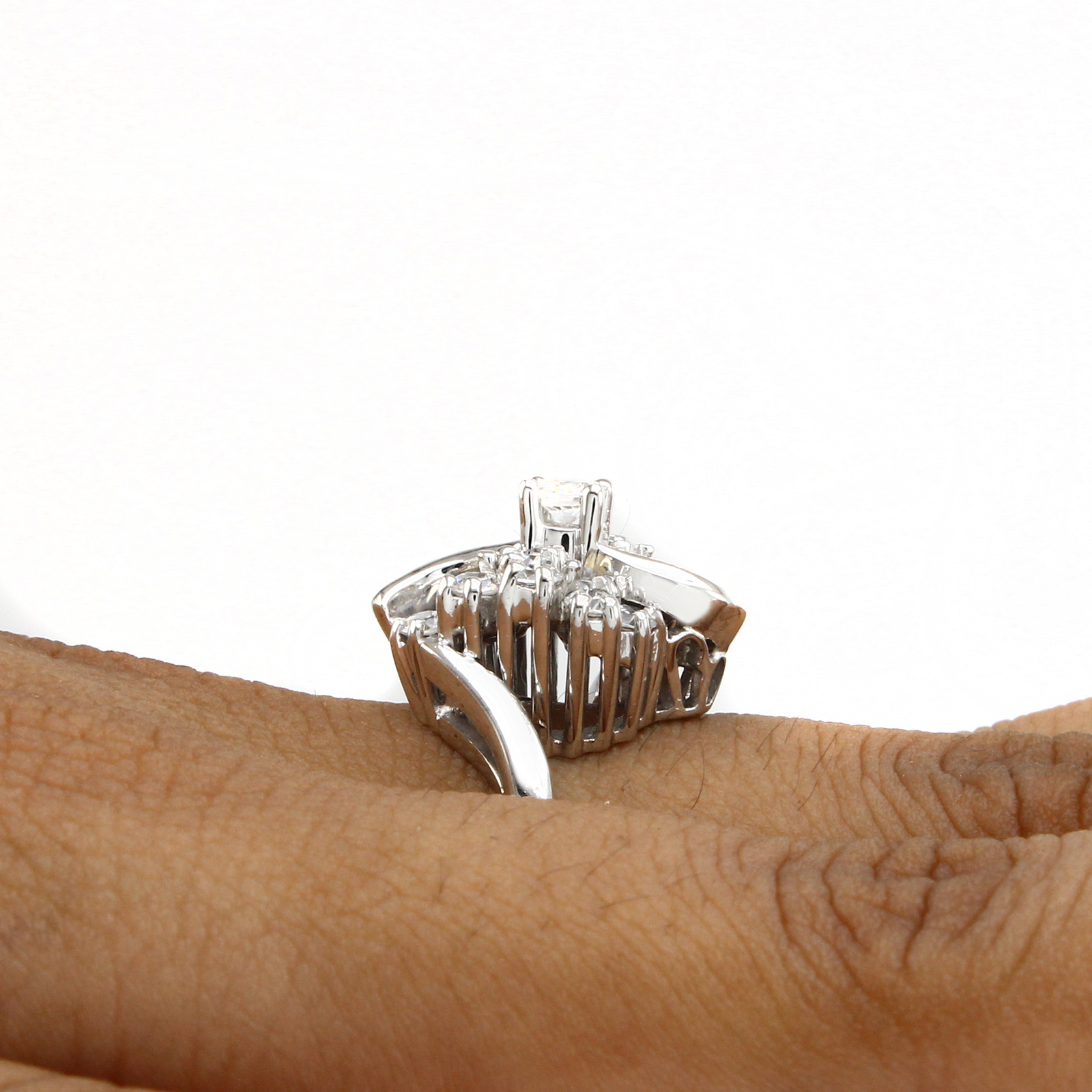 Round 14K White Gold Plated Cluster Ring