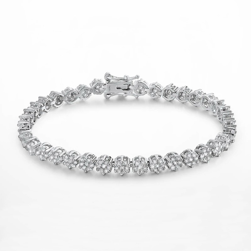 Full Real Moissanite Flower Tennis Chain Bracelet for Women 925 Sterling Silver