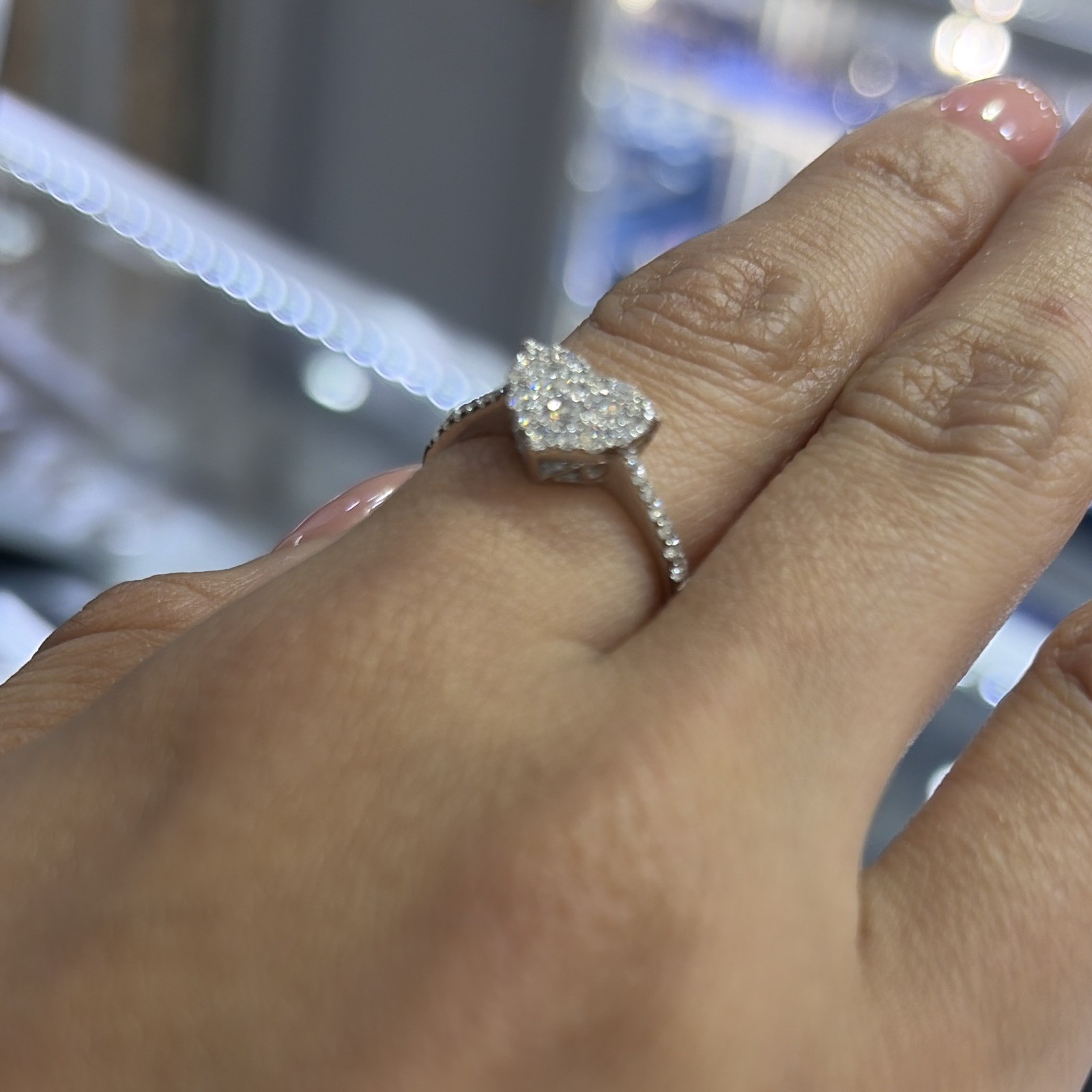 Heart-Shaped White Diamond Pavé Women’s Engagement Ring in White Gold