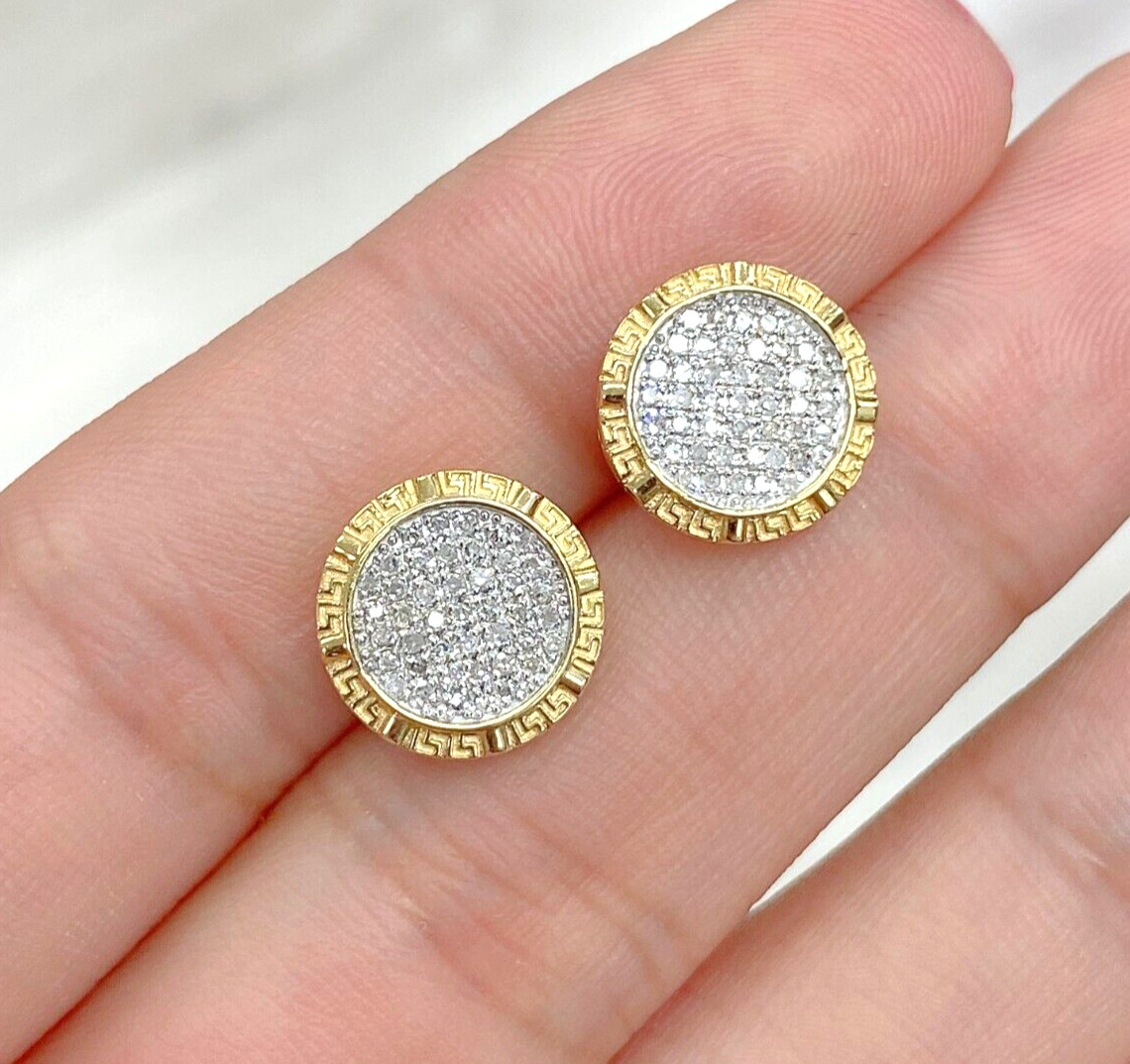 10K Yellow Gold Genuine Natural 0.25ctw Pave Diamonds Studs Earrings 10.8mm