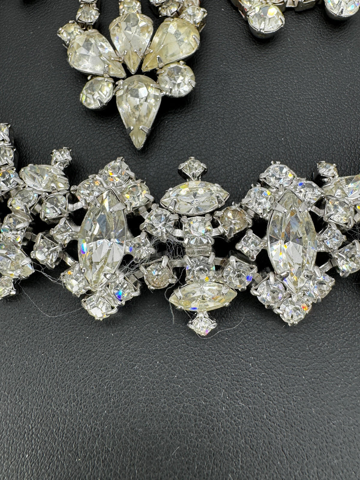 Rhinestone Necklace 16″ choker adjustable Bracelet 8″ Silver Tone Sparkles