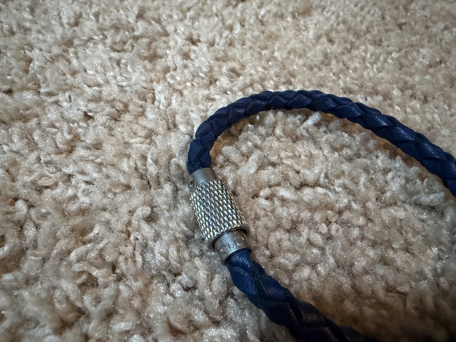 Polo Ralph Lauren classic blue leather braided gray bracelet wrist strap 1967 RL