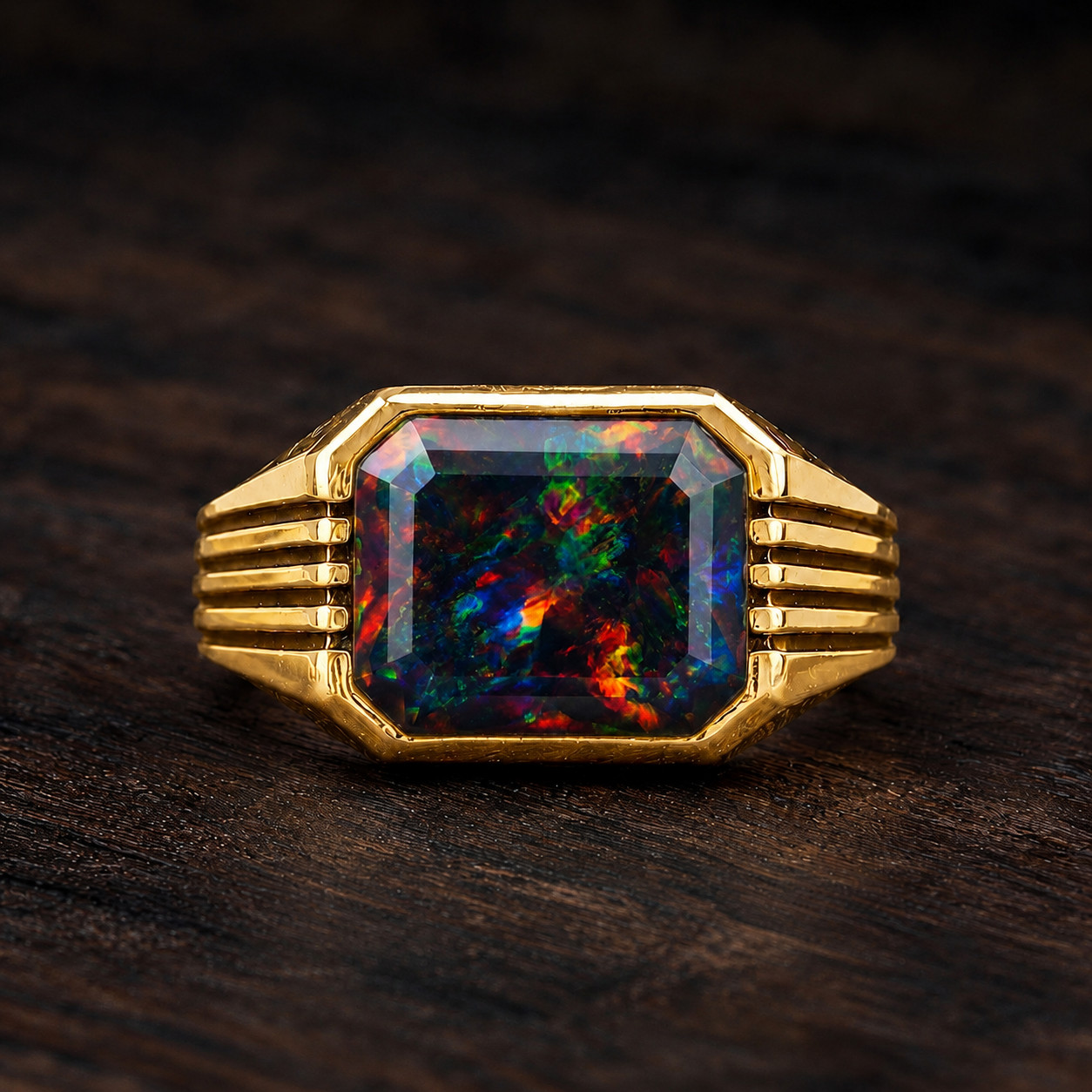 Black Fire Opal 925 Sterling Silver Ring Handmade Mens Signet Ring Gift For Him