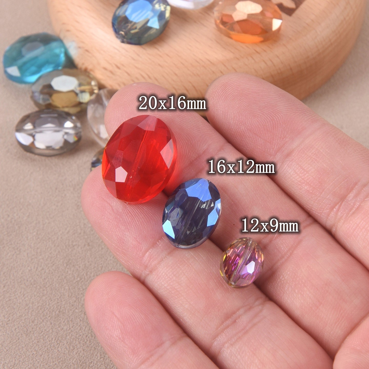 10pcs Oval Faceted 12x9mm 16x12mm 20x16mm Colorful Crystal Glass Loose Beads Lot