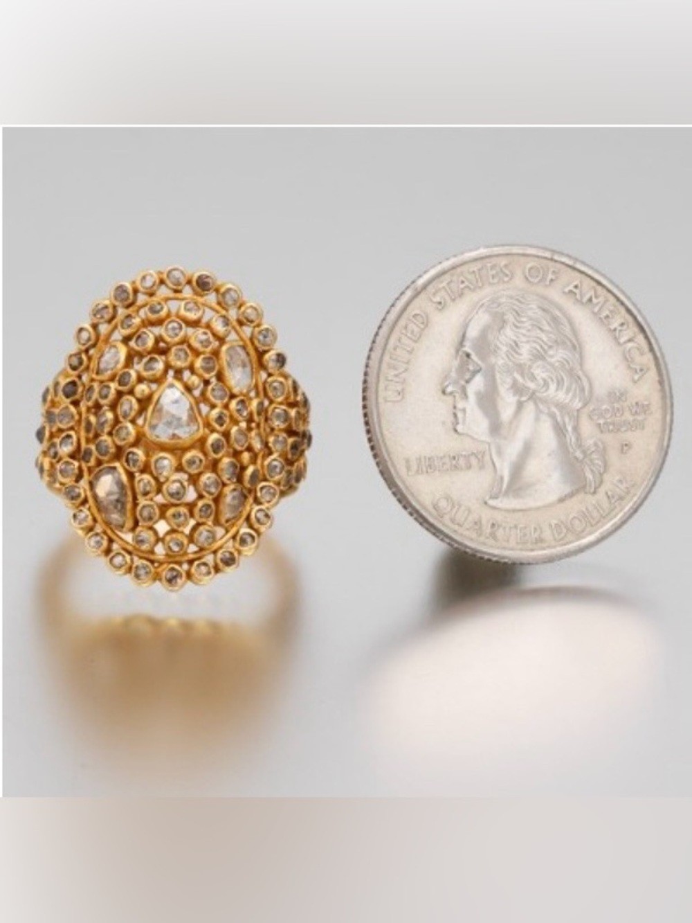 18k Gold Handmade Antique Polki Ring With iIregular Cut Diamonds.