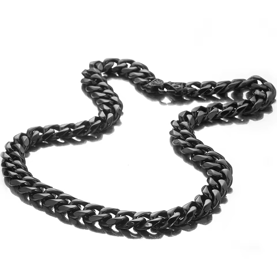 Men’s Black/Silver Tone Stainless Steel Curb Cuban Link Chain Necklace 16″-40″
